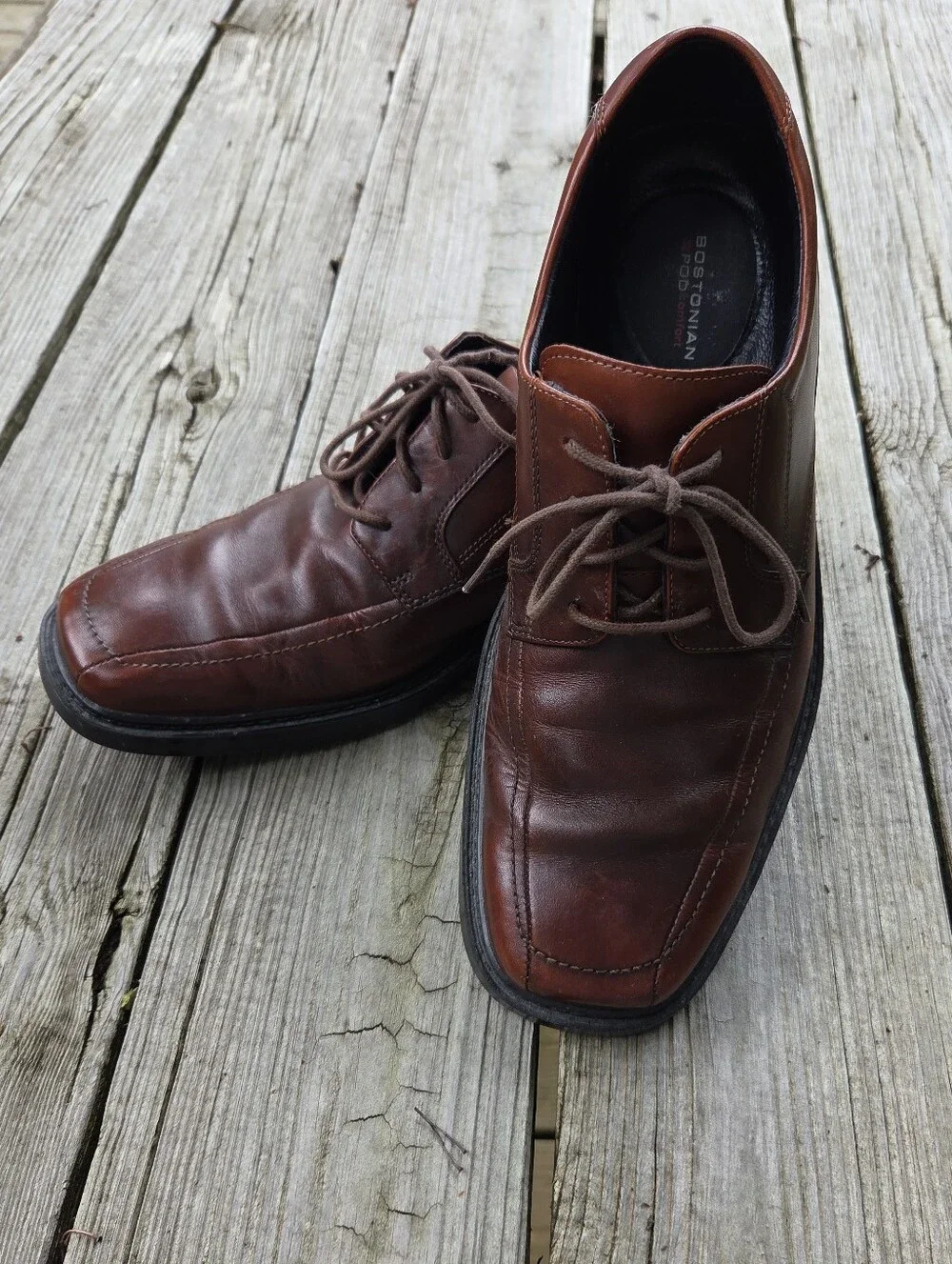 Bostonian 2‎ Pod Comfort Dress Shoes Men's Leather Brown Oxford Lace Apron Toe